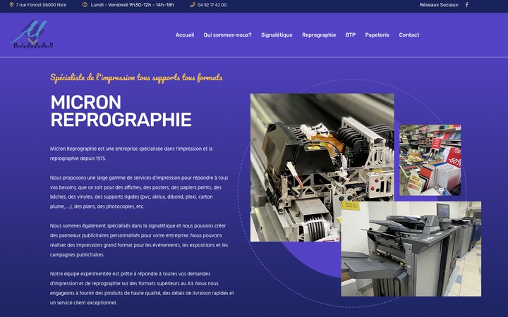 Aperçu du site Micron Reprographie